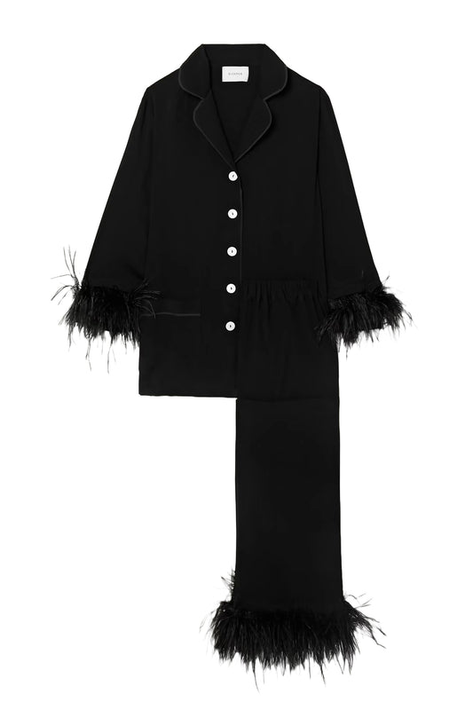 + NET SUSTAIN Feather-trimmed Crepe De Chine Pajama Set