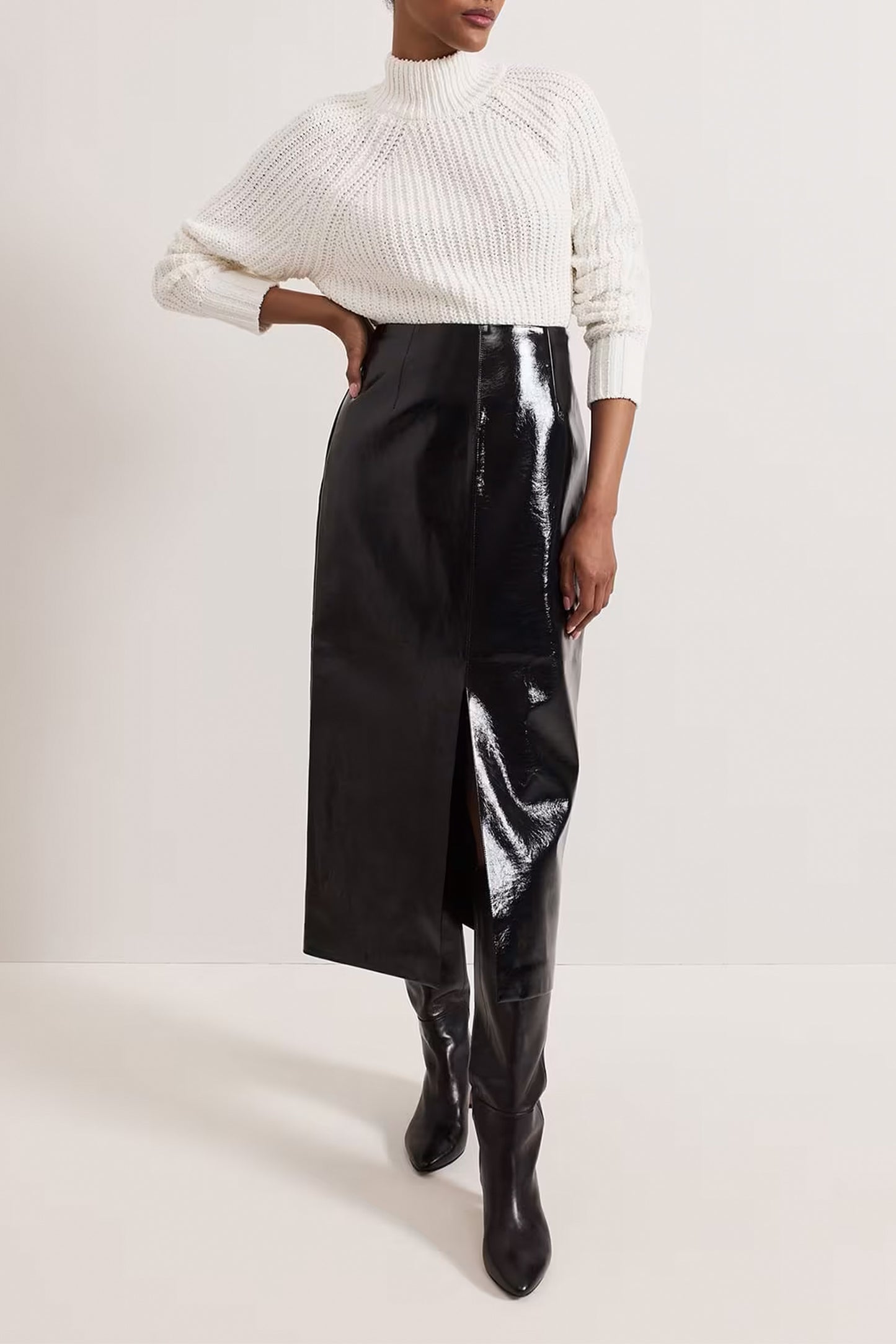 Tabby Black Vinyl Pu Pencil Skirt