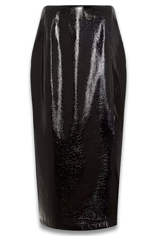 Tabby Black Vinyl Pu Pencil Skirt