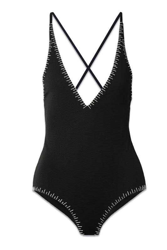 Sole Embroidered Seersucker Swimsuit