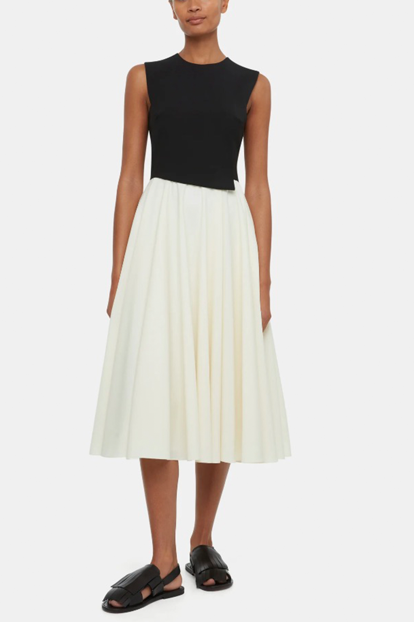 Federica Dress In Black & Ivory Summer Wool