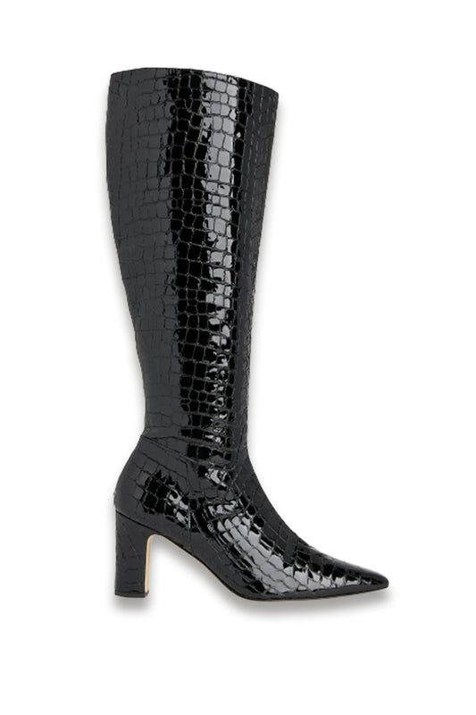 Black Albie Croc Knee High Boots