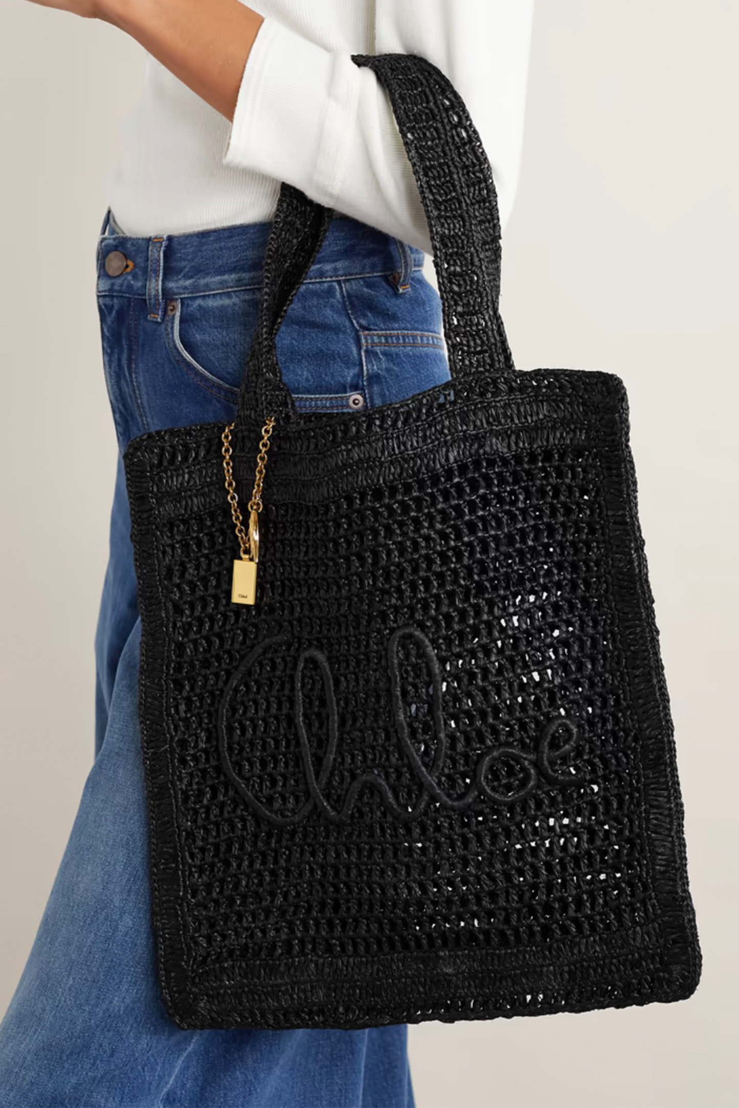 Summer Banana embellished crocheted embroidered faux raffia tote