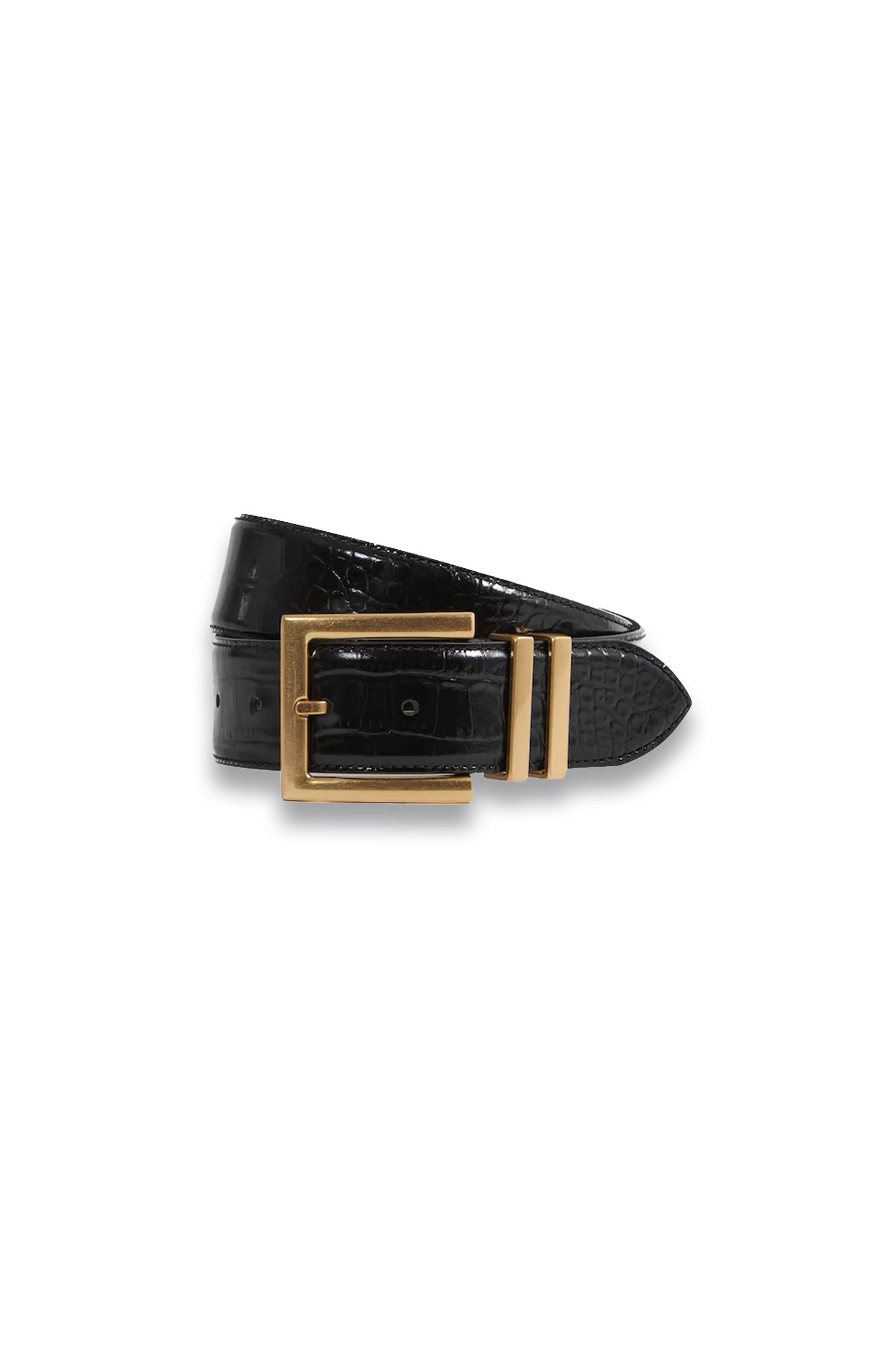 Patent Leather Crocodile Design Belt in Black