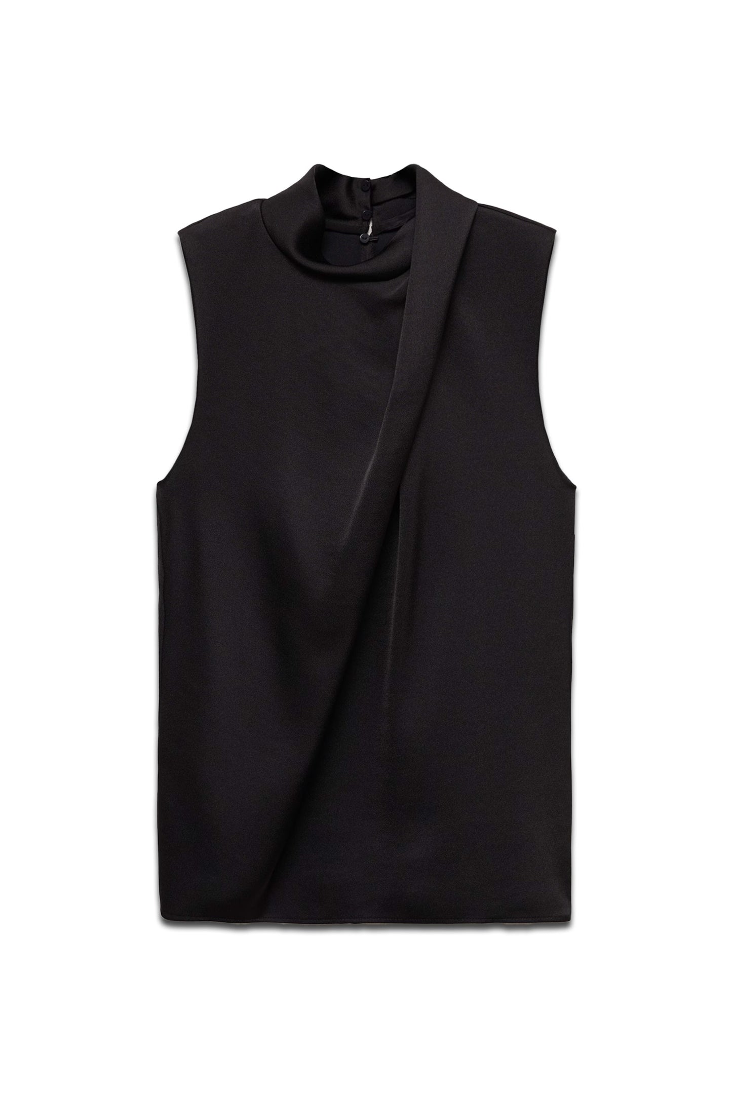 Turtleneck Draped Satin Blouse