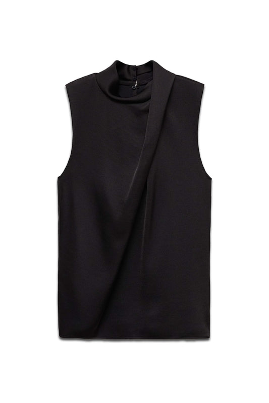 Turtleneck Draped Satin Blouse