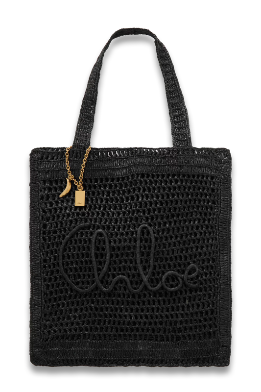 Summer Banana Embellished Crocheted Embroidered Faux-raffia Tote
