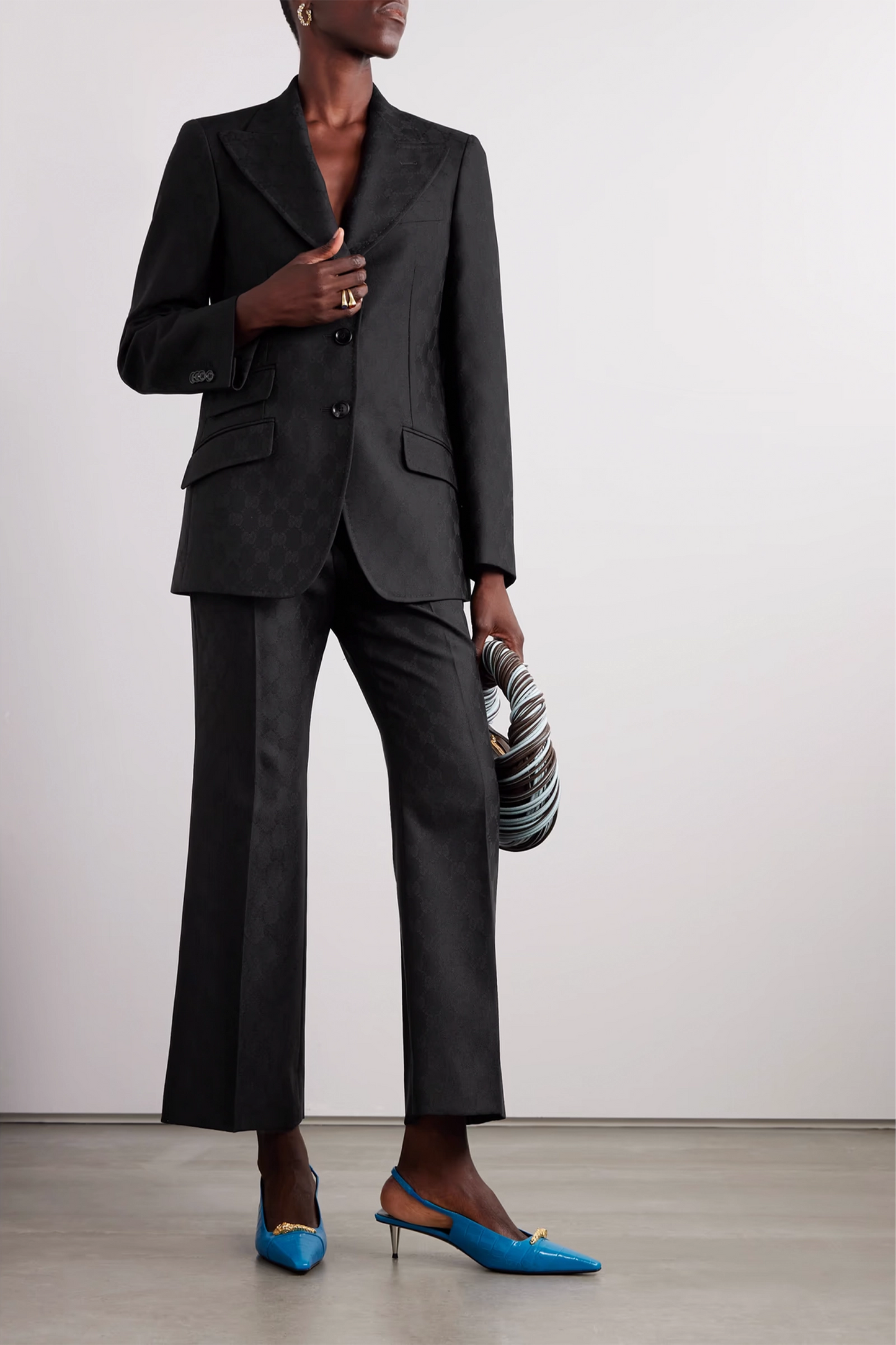 Wool-jacquard blazer and Cropped bootcut pants