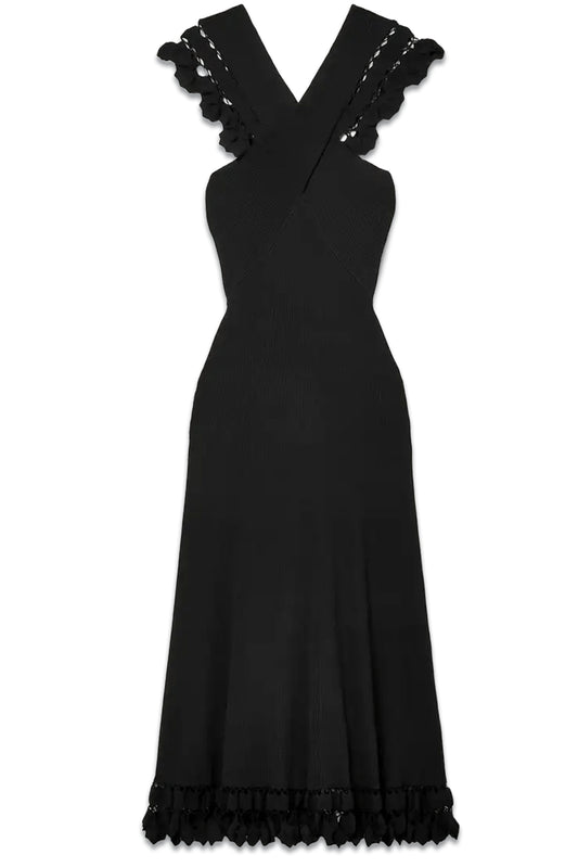 Fiora Crochet-trimmed Ribbed Stretch-knit Midi Dress