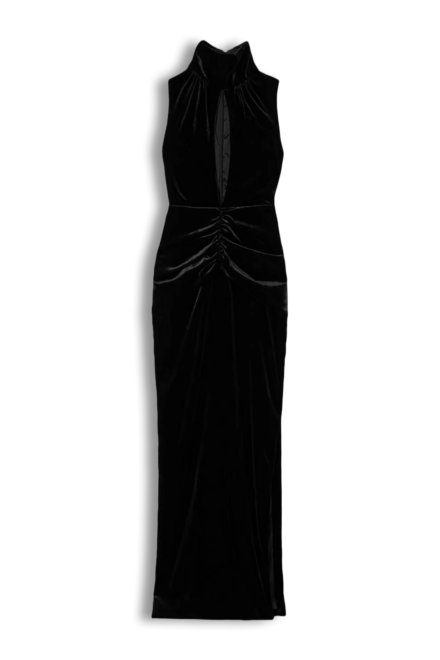 Cutout Gathered Stretch-Velvet Maxi Dress
