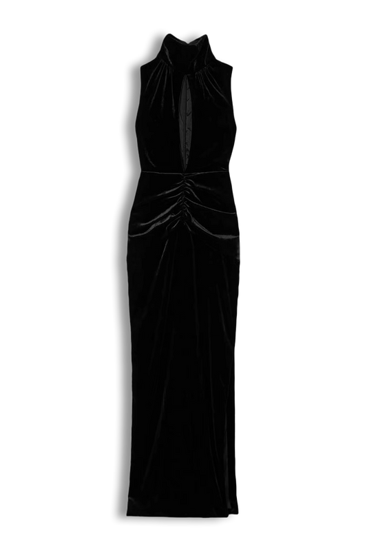 Cutout Gathered Stretch-Velvet Maxi Dress