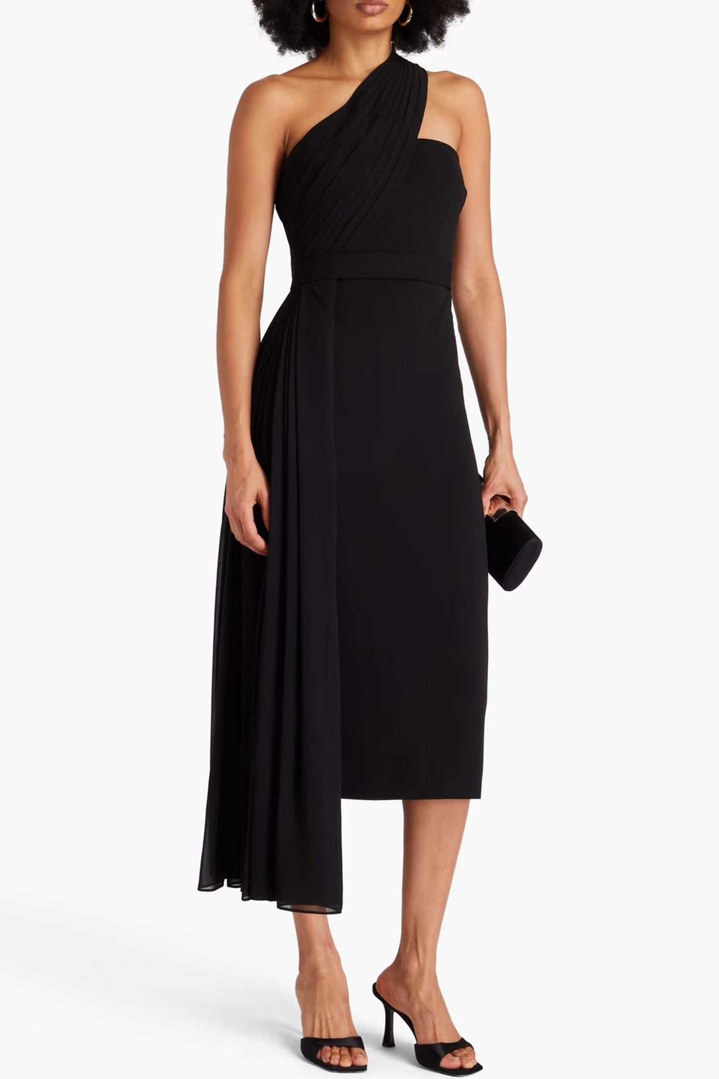 One-shoulder Draped Georgette and Stretch-Crepe Midi Dress