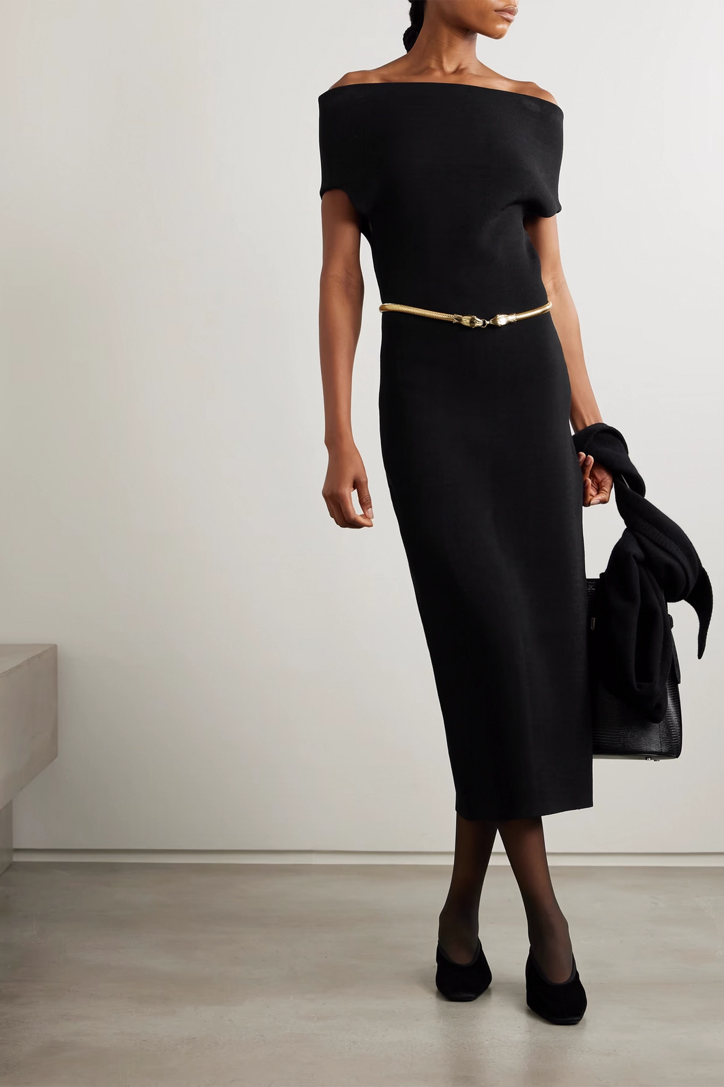 Off-the-shoulder jersey midi dress