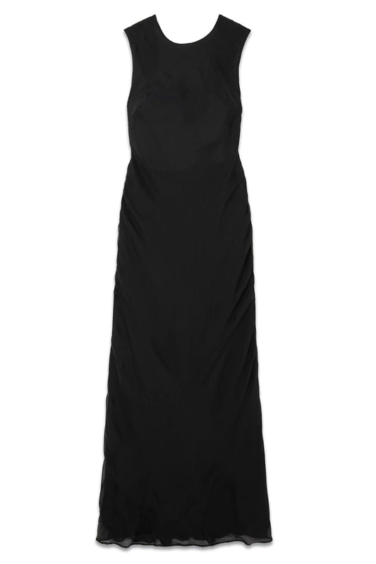 Open-back Ruched Pinstriped Silk-voile Maxi Dress