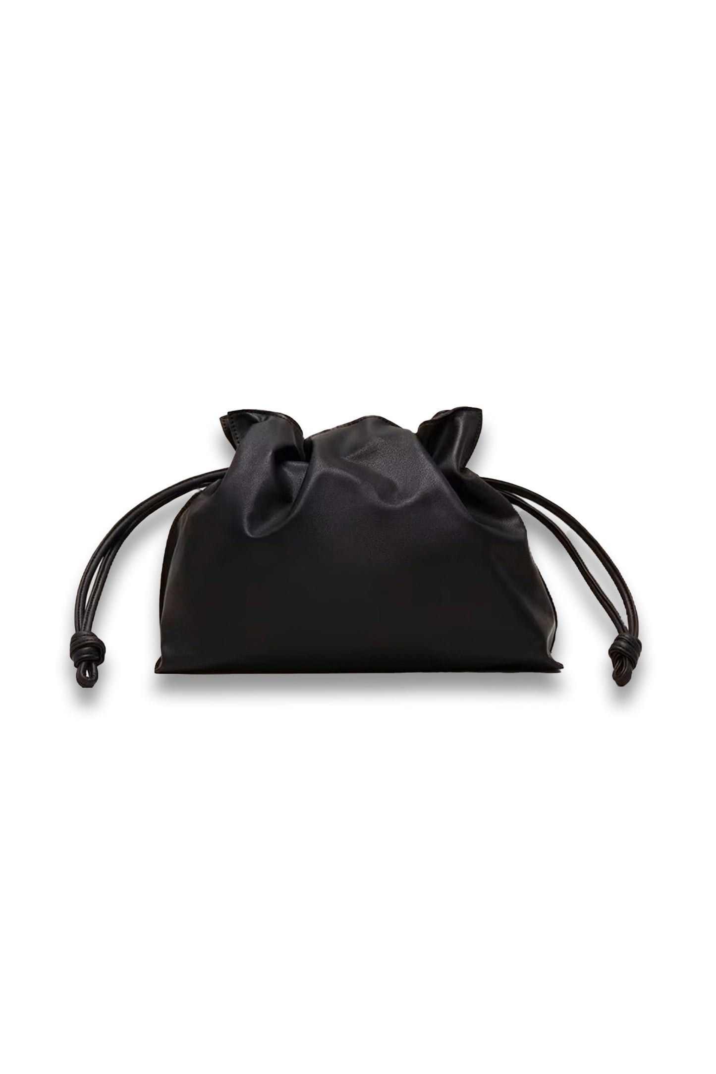Black Leather Drawstring Soft Pouch Bag