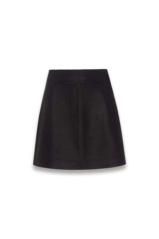Petite Leather A-Line Mini Skirt, Black