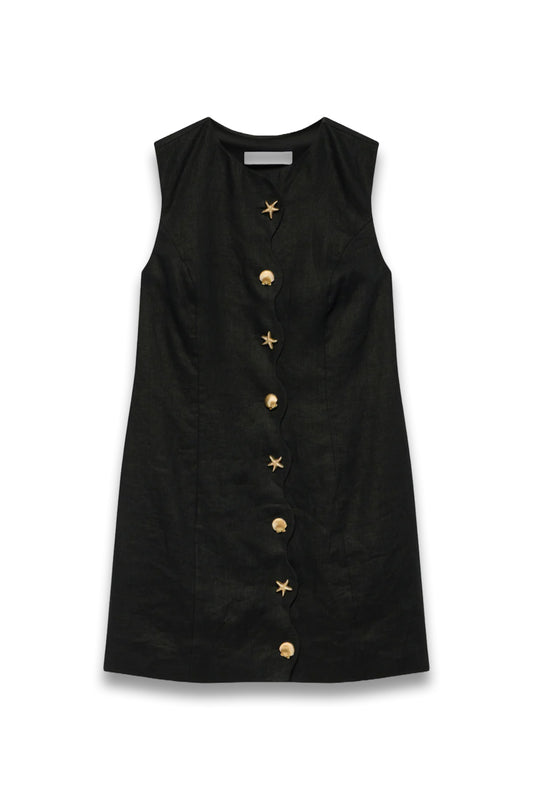 Black Linen Starfish Mini Dress