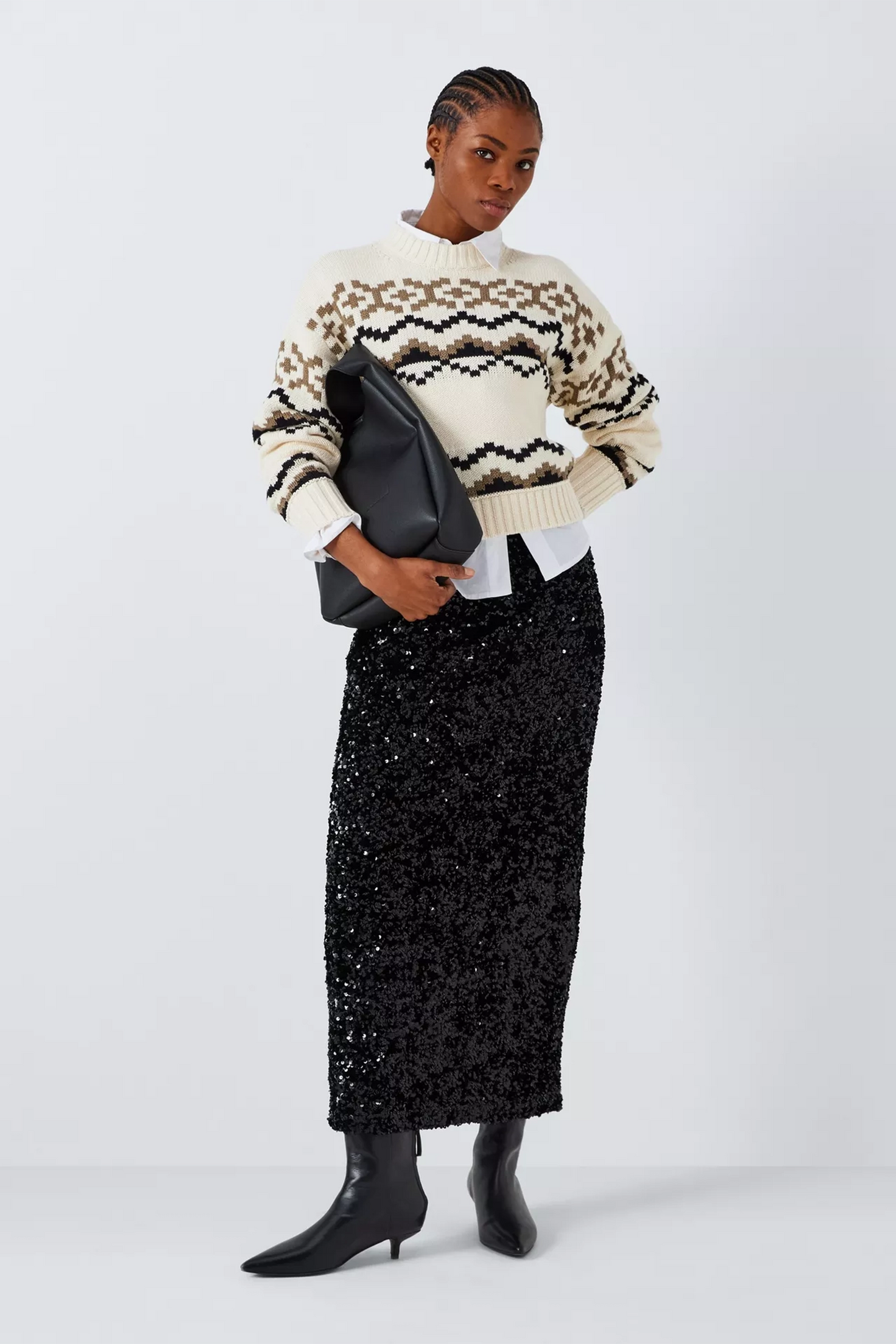 Sequin Column Midi Skirt, Black
