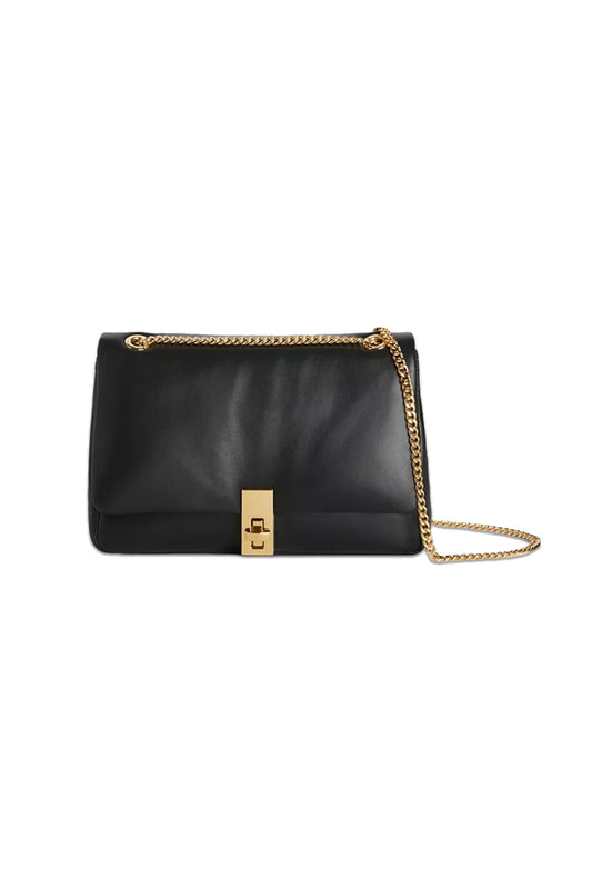 Puffy Lamb Leather Flapover Cross Body Bag, Black