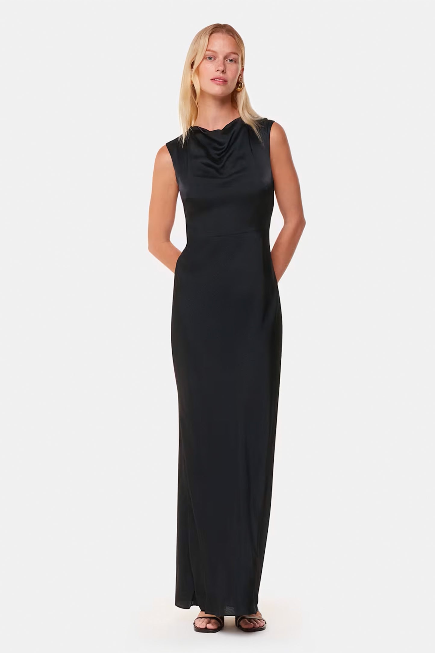Black Cowl Neck Satin Maxi Dress