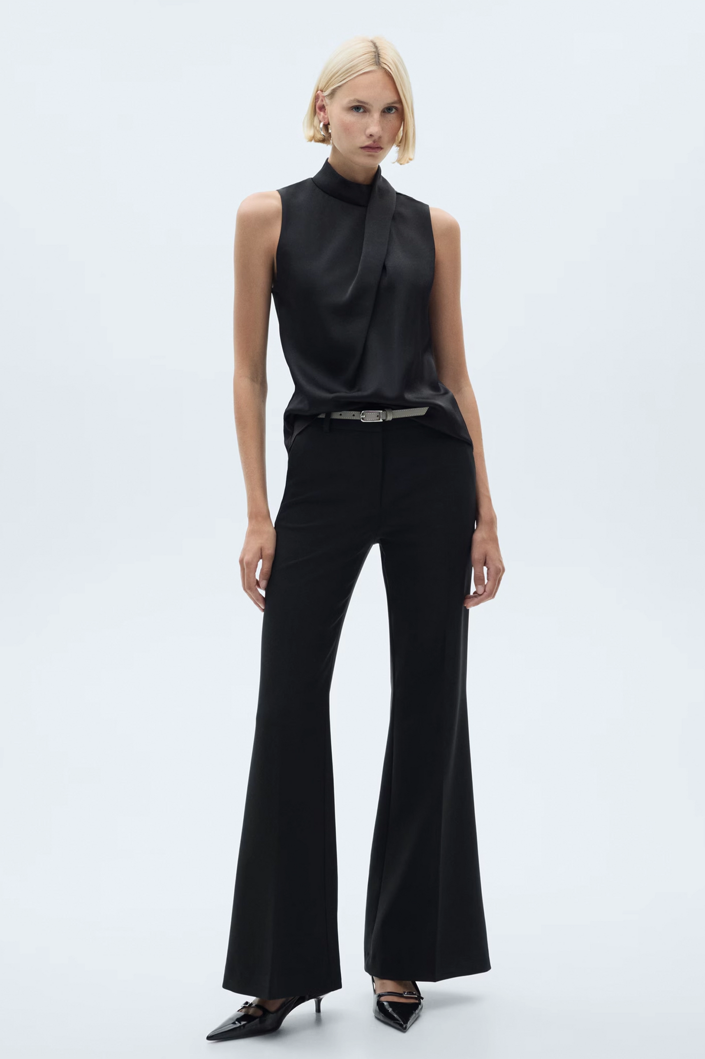 Turtleneck Draped Satin Blouse