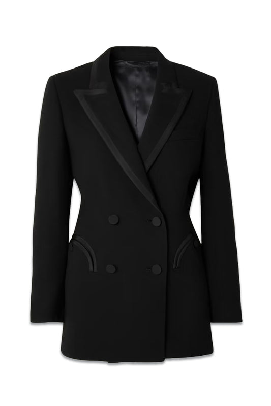 Resolute Everyday Double-Breasted Silk-Trimmed Wool-Crepe Blazer