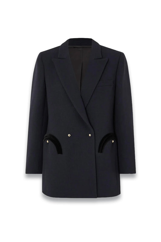 Resolute Everyday Double-breasted Velvet-trimmed Wool-crepe Blazer