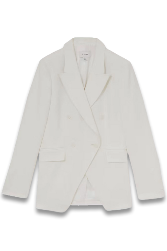 Devon Linen-Blend Double-Breasted Suit Jacket in White