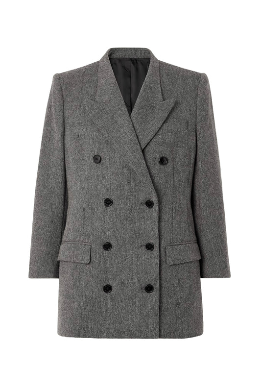 Robine Double-breasted Herringbone Wool-blend Blazer