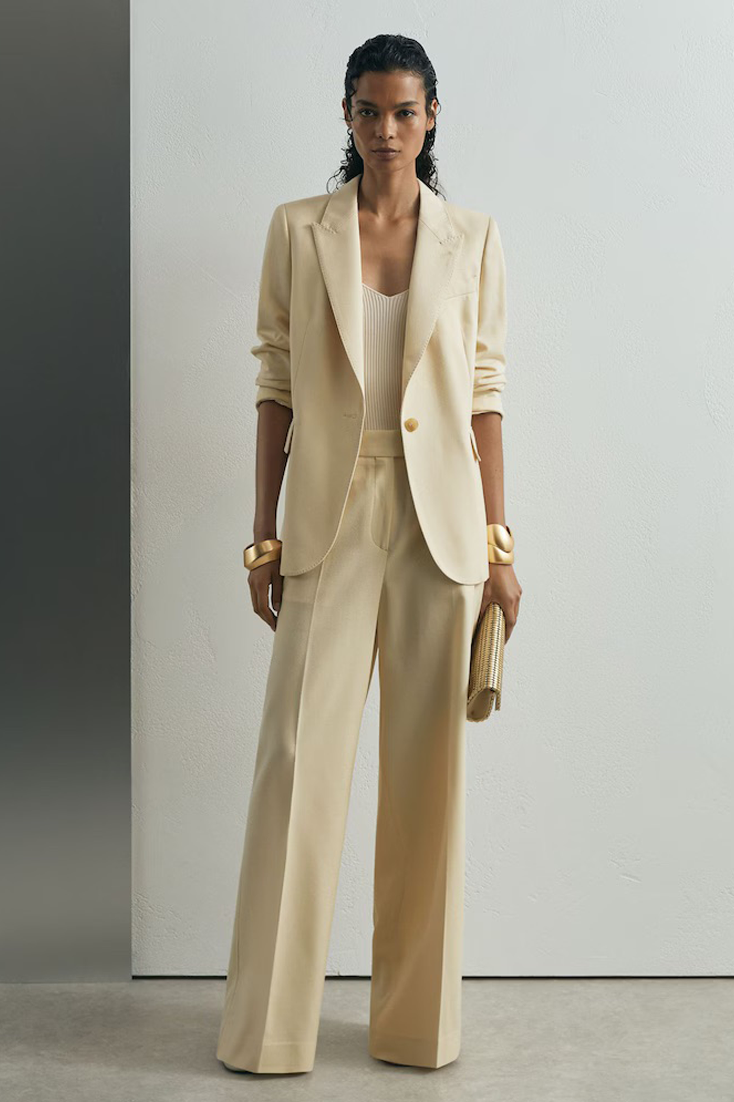 Atelier Silk-wool Single-breasted Suit Blazer in Cream