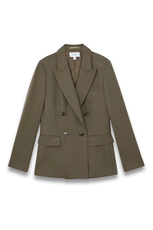 Wool-blend Double-breasted Suit Blazer in Green