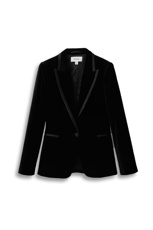 Velvet Single Breasted Suit Blazer in Black