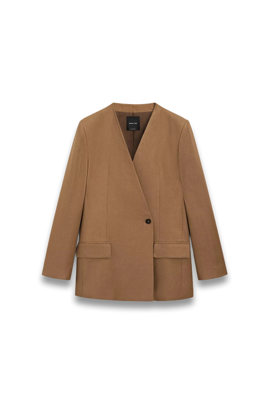Double-breasted Linen Lapelless Blazer