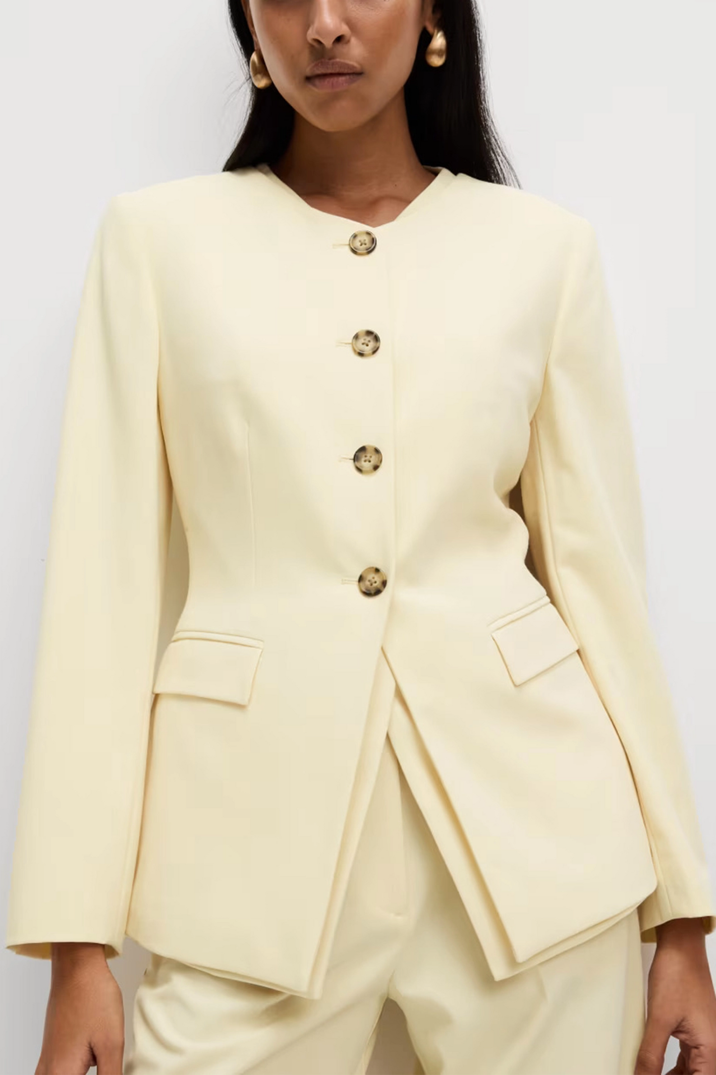 Tailored Collarless Blazer