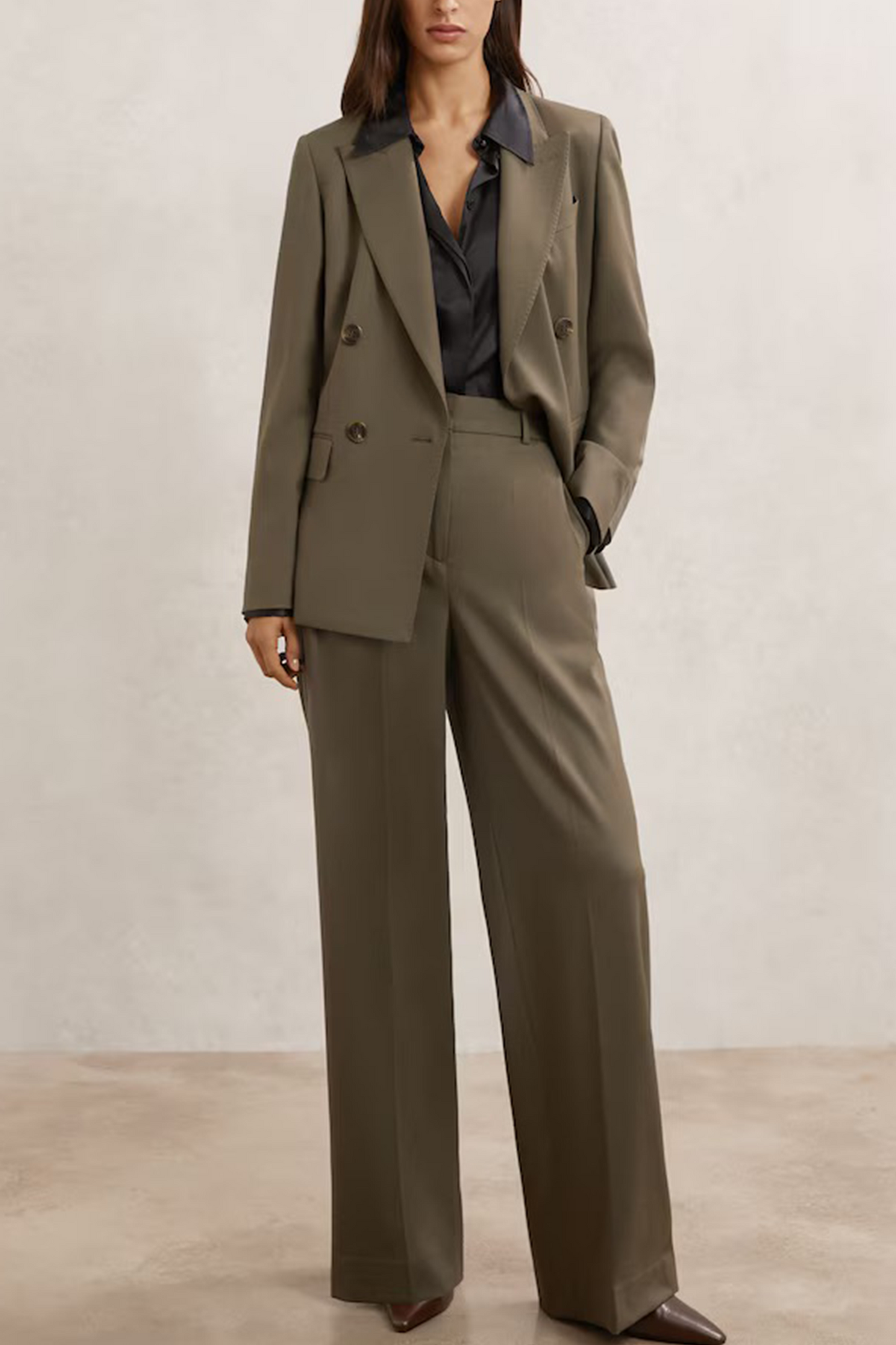 Wool-blend Double-breasted Suit Blazer in Green