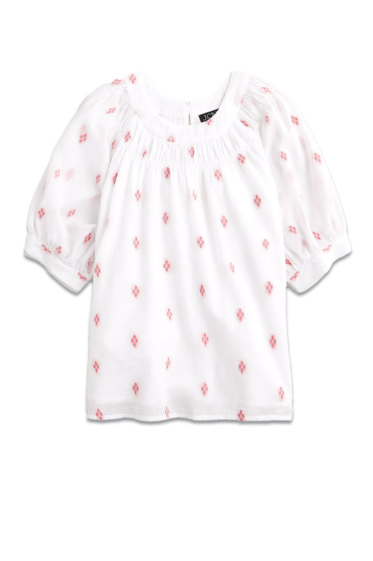 Smock-neck Puff-sleeve Top In Dot
