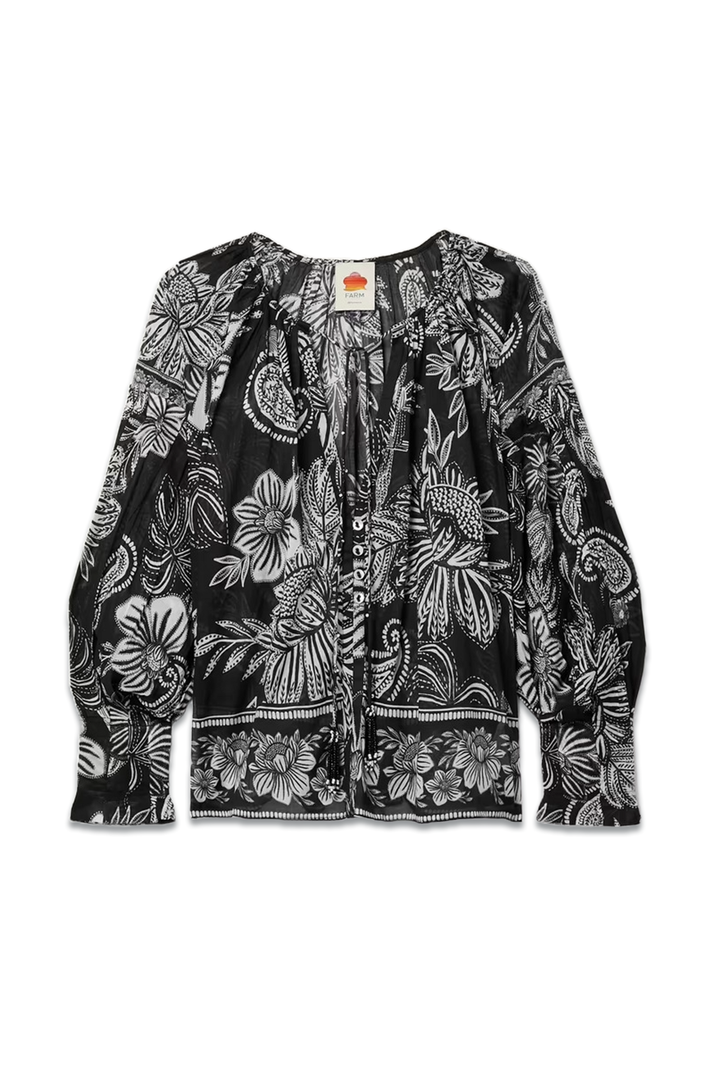 Tie-detailed Bead-embellished Printed Cotton-voile Blouse