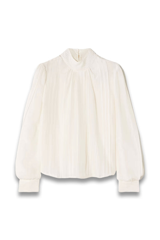 Teresa Pintucked Cotton and Silk-Blend Voile Turtleneck Blouse