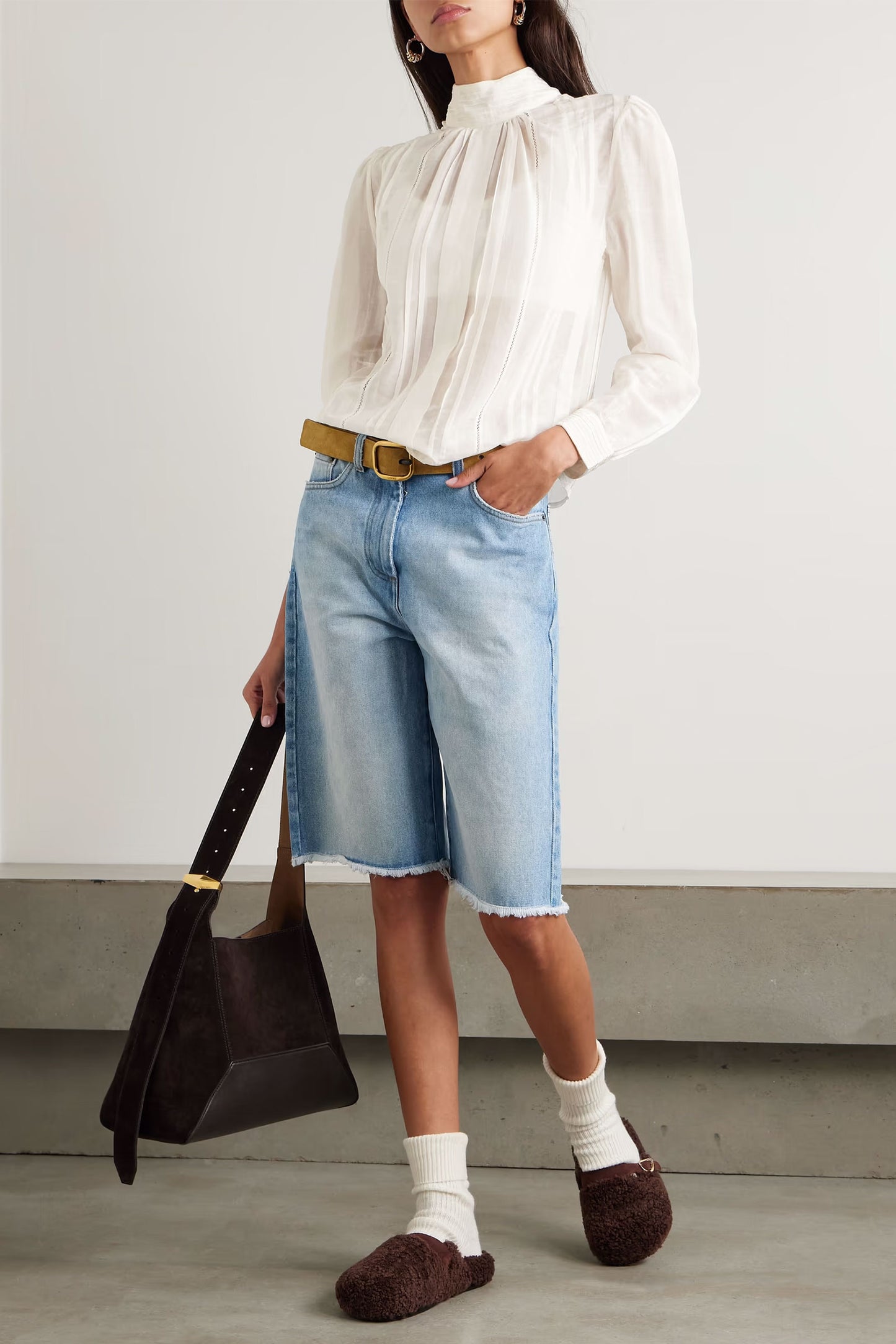 Teresa Pintucked Cotton and Silk-Blend Voile Turtleneck Blouse