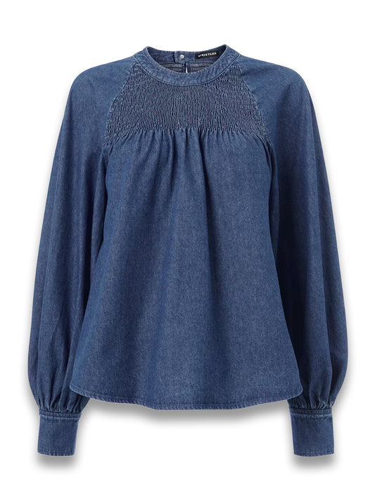 Smocked Denim Blouse
