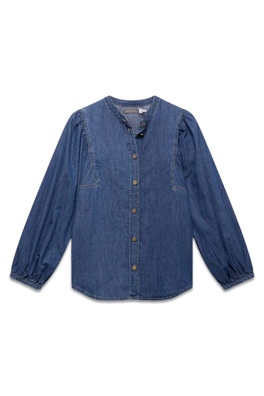 Indigo Wash Puff Sleeve Denim Blouse