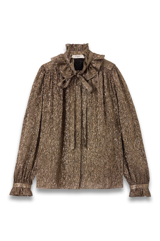 Pussy-bow metallic chiffon blouse