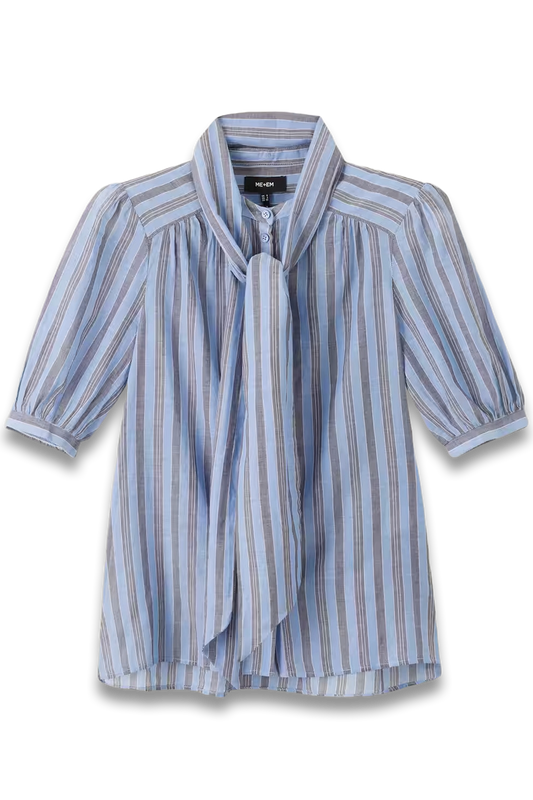 Cotton Stripe Blouse + Tie