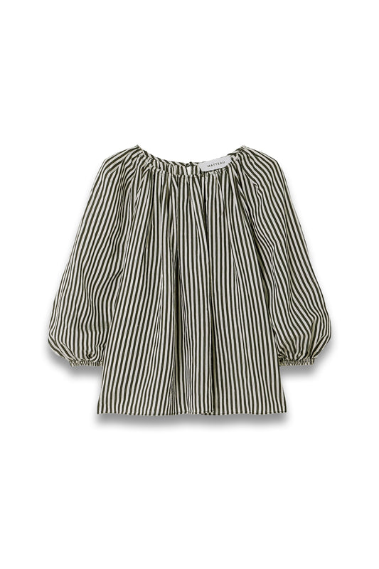 MATTEAU + NET SUSTAIN Gathered Striped Poplin Blouse