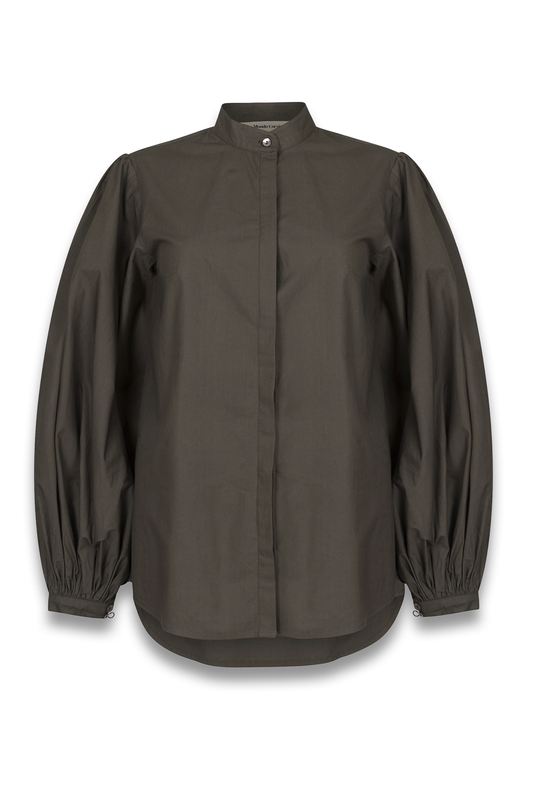 Maia- Dark Khaki Poplin Blouse
