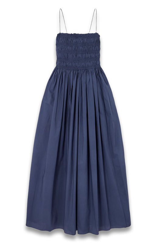 Shirred Organic Cotton Midi Dress