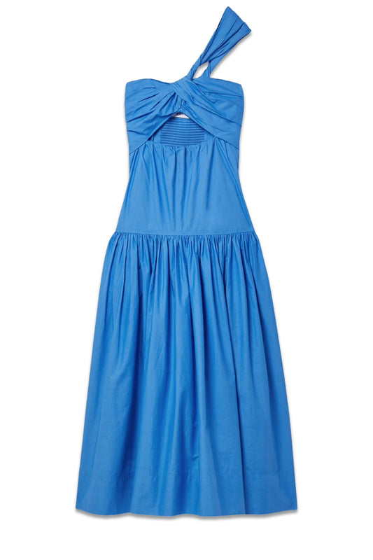 Aubrey one-shoulder cutout tiered cotton-poplin midi dress