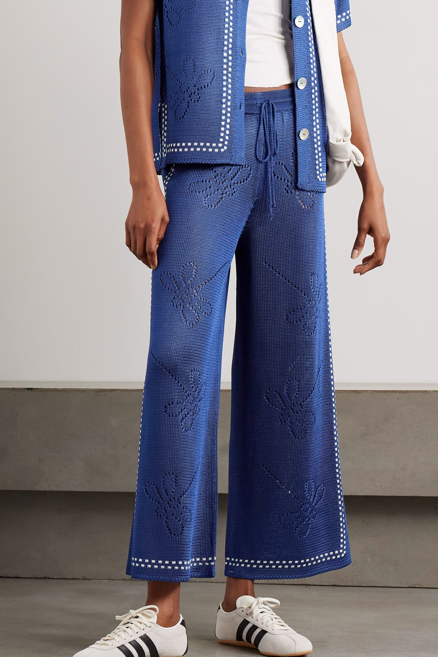 Garden Party Pointelle-Knit Wide-Leg Pants