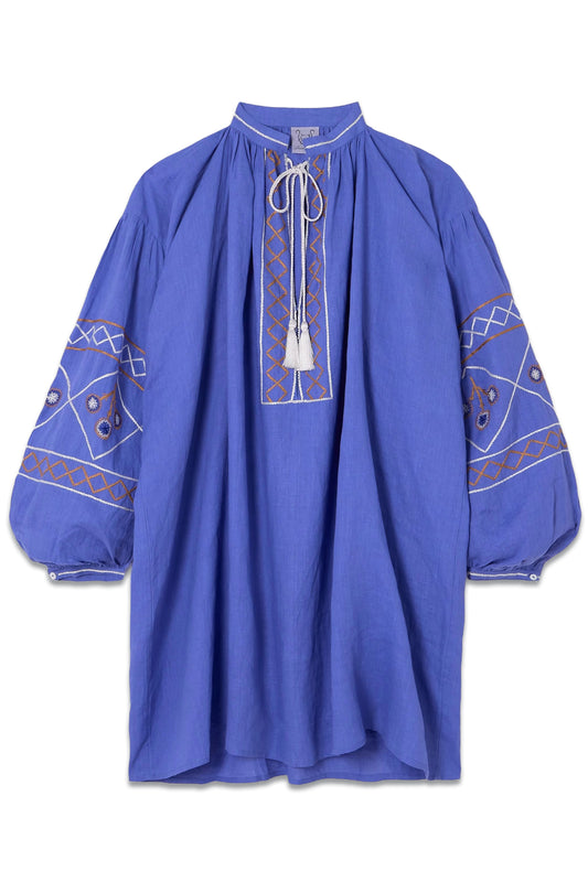 Guise Tasseled Embroidered Linen Mini Dress