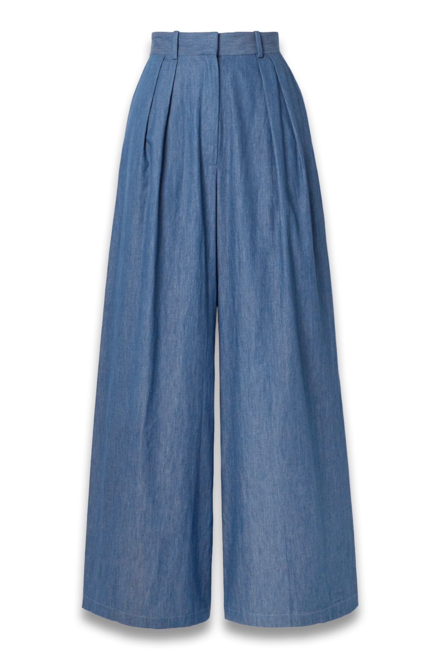 River Pleated Cotton-chambray Wide-leg Pants